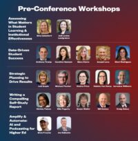 Pre-Conference Workshops Assessing What Matters in Student Learning & Institutional Effectiveness Gina Calzaferri Jodi Levine Laufgraben Data-Driven Student Success Anthony Trump Caroline Hannum Mary Kierst Joseph Levy Sheri Rodriguez Strategic Planning to Drive Results Judi Sciple Michael Fischer Deidre Price Debbie VanCamp Jermaine Williams Writing a Compelling Self-Study Report Christy Faison Ellie Fogarty Susan Waller Bill Comey Craig Abbey Amplify & Automate: AI and Podcasting for Higher Ed Elvin Fretyes Joe Sallustio